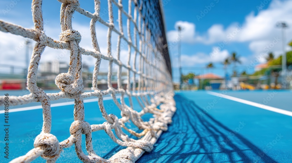 Obraz premium A 4K photo of 4K photo of tennis net and blue court. Individual sport..