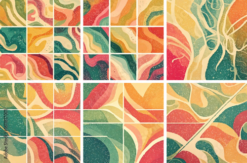 Colorful Retro Abstract Wavy Patterns Collage.