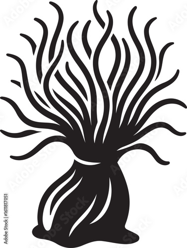 Stylized tree silhouette with flowy branches, Decorative natural vector element