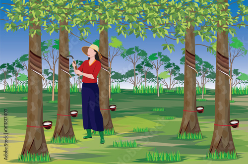 agriculturist Rubber tapping  in garden vector design