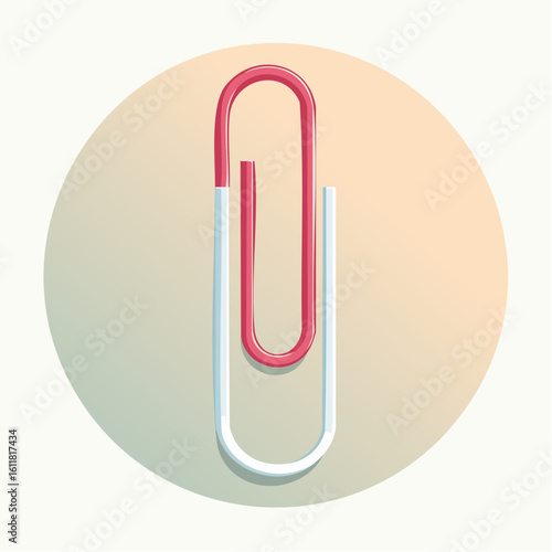 Stylized vertical paperclip with a red plastic-coated inner loop and a shiny metallic outer loop.