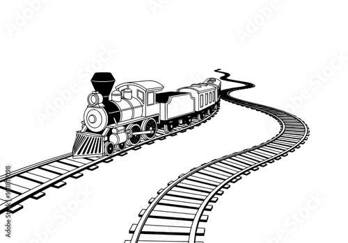 Classic steam locomotive travels along a winding track, evoking nostalgia and adventure.