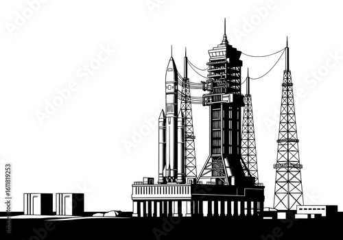 Iconic rocket launchpad complex ready for powerful space exploration mission ascent preparation