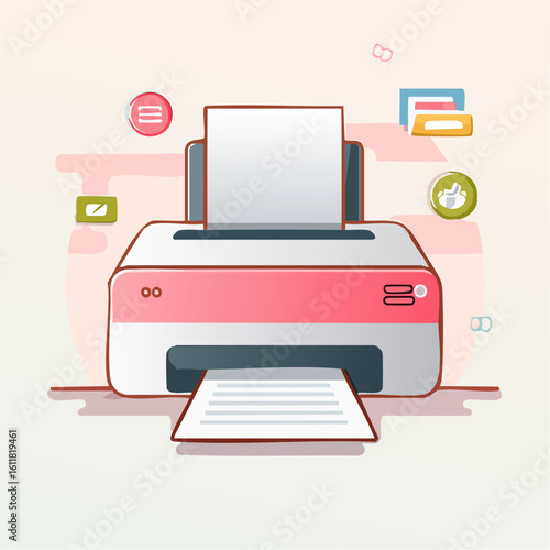 Modern Digital Printer with Paper Output Representing Office Technology and Document Printing Services