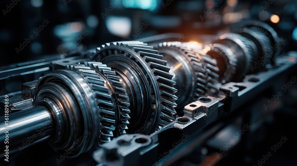 Naklejka premium A 4K photo of disassembled car automatic transmission gear technology at garage repair factory. Mechanical engineer concept.
