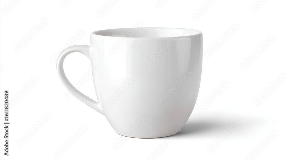 A 4K photo of elegant single white coffee cup in ceramic mug, side view isolated on pure white background. A 4K photo of elegant single white coffee cup in ceramic mug, side view isolated on pure white background.