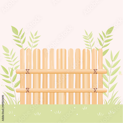 Light brown bamboo garden fence with vertical slats and traditional tied joints.