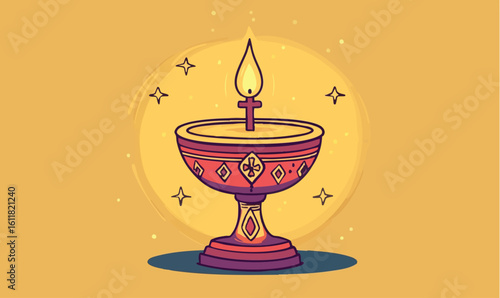 Sacred chalice with glowing flame symbolizing faith and spiritual enlightenment in warm tones