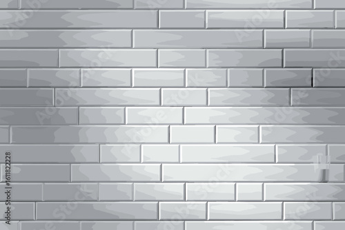 Gleaming gray and white subway tiles form a clean, modern wall, creating a textured and reflective surface.