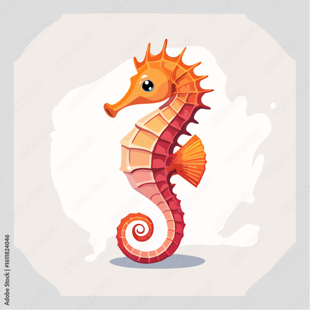 Obraz premium A cheerful seahorse illustration with a bright orange color palette and simple vector style