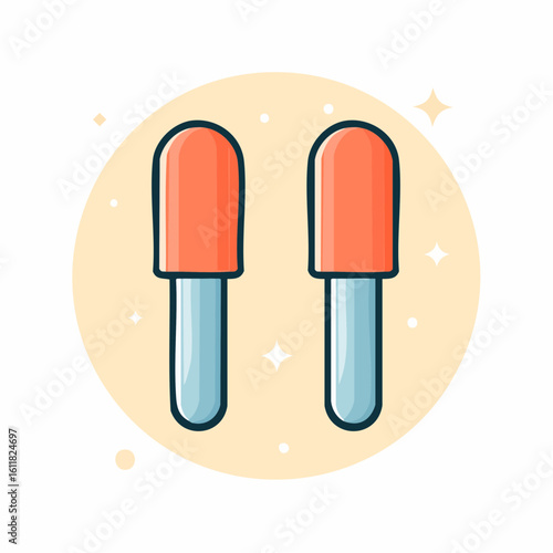 Pair of cartoon nail drill bits with rounded orange heads and blue metallic shanks for manicure and pedicure.