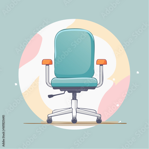 Modern Ergonomic Office Chair Vector Illustration - Teal Swivel Desk Seat with Adjustable Height and Armrests for Workspace Comfort and Productivity