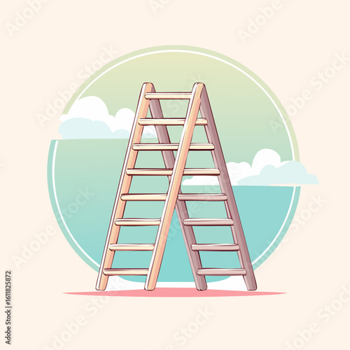 A-frame wooden stepladder illustration with clean lines and flat rungs.