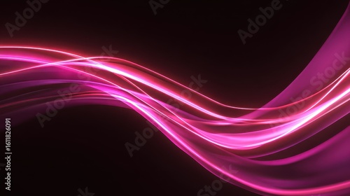 A 4K photo of neon pink abstract swoosh lines glowing over a smooth wave background. Futuristic and elegant motion design with vibrant energy.
