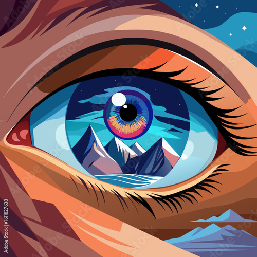 Human Eye Reflecting Landscape – Symbol of Wonder and Imagination