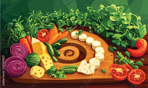 Vibrant fresh vegetables and cheese platter offering healthy culinary inspiration for gourmet dining