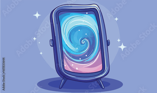 Stunning digital art of a futuristic screen displaying a vibrant cosmic swirl with sparkling stars