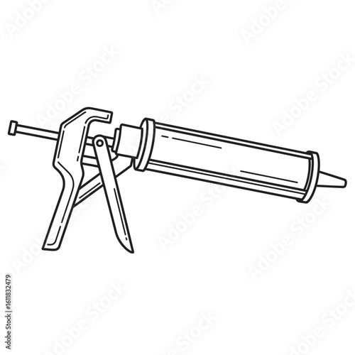 A black and white illustration of a caulking gun, ready for use.