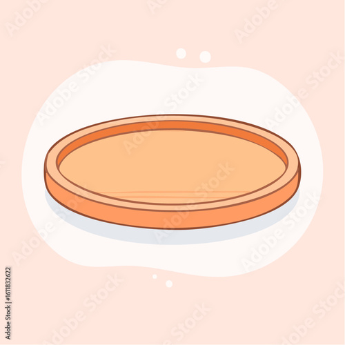 Cute cartoon illustration of an empty orange circular serving tray with a raised rim.