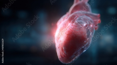 Realistic 3D Heart Model with Neon Glow on Dark Background