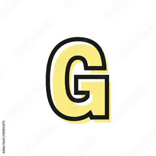 Stylized yellow capital letter G with black outline, a cartoonish typographic element for modern design, initial, or alphabet concept.