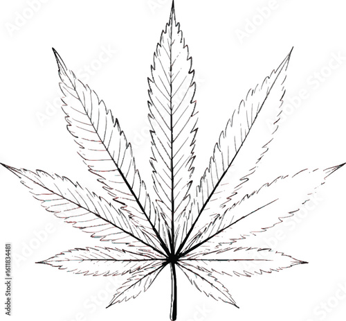 Cannabis leaf simple vector black and white clip art, flat design style