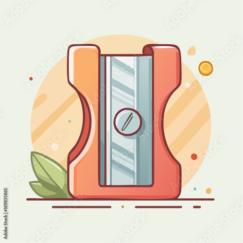 Stylized white manual pencil sharpener with a metal blade and red outlines.