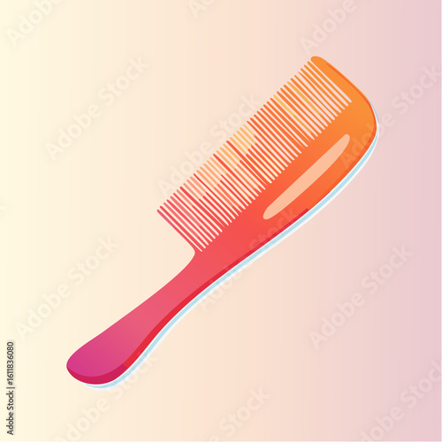 Modern abstract illustration of a hair comb with colorful red and orange line art.