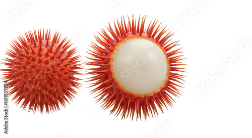 Rambutan fruit with white flesh isolated on a transparent background