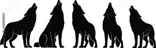 Black wolf howling silhouette vector illustration pack for graphic design art
