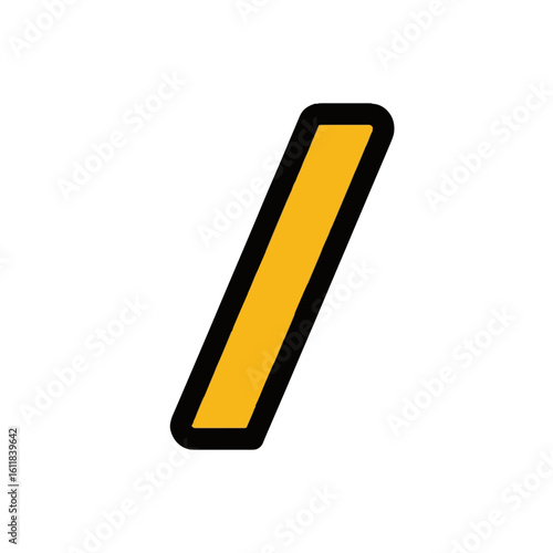 Yellow forward slash symbol with black outline. Modern graphic design element for web, UI, URL, division, or separator.