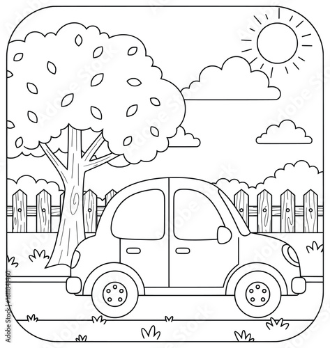 Christmas House with Snowflakes and Gift Boxes Outline for Holiday Coloring Page