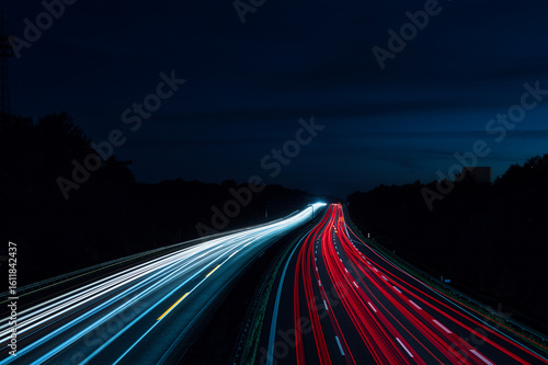 Traffic on the Highway - Travel - Background - Line - Ecology - Long Exposure - Motorway - Night Traffic - Light Trails - High Quality Photo
