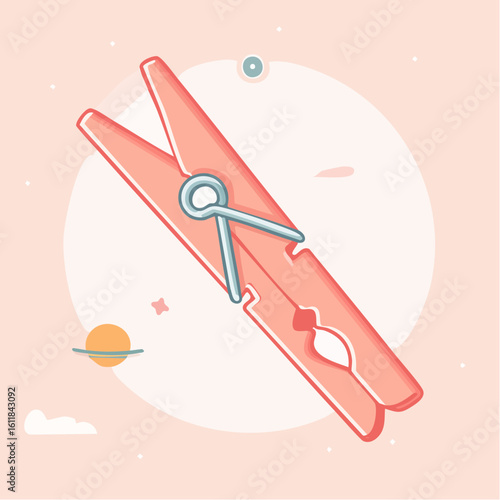 Stylized coral pink clothespin illustration with a simple metallic spring shown diagonally.