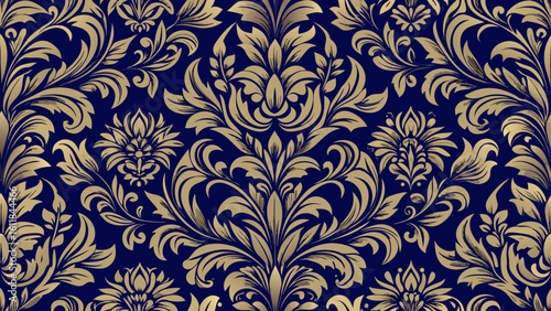 decorative floral seamless damask wallpaper pattern dark blue background for knitted fabric texture, fabric printing textile, birthday invitations cover, seamless pattern, seamless, foliage,