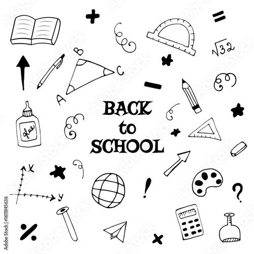 Hand drawn school supplies set, back to school
