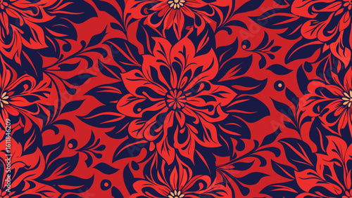 red black seamless floral pattern.pattern, japanese culture, seamless pattern, cherry blossom, background, floral pattern, design element, digitally generated image, east asian culture,