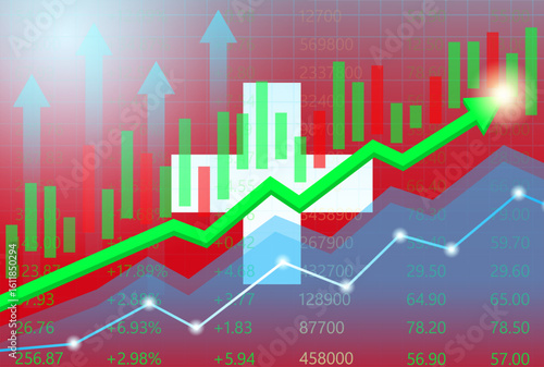 Switzerland Economy. Flag of Switzerland with Rising Financial Graph. Economic Growth and Development Concept. Vector Illustration.  