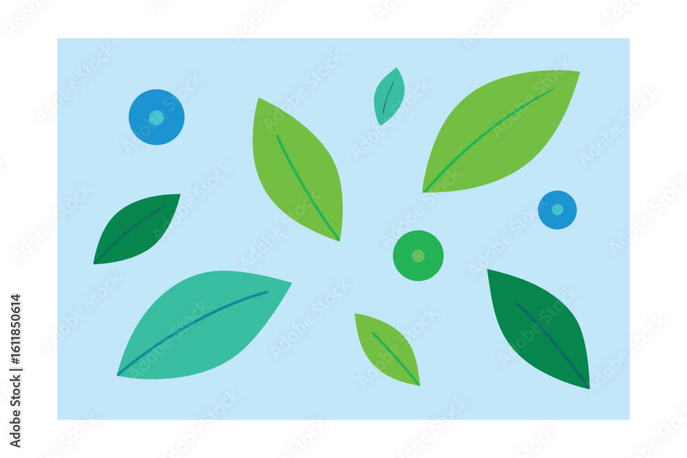 Naklejka premium Stylized Leaves Scattered with a Cat Illustration in Various Colors