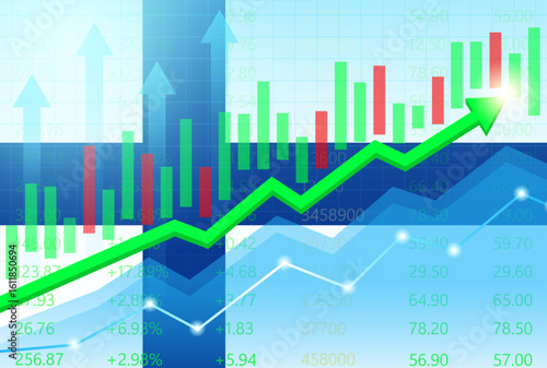 Finland Economy. Flag of Finland with Rising Financial Graph. Economic Growth and Development Concept. Vector Illustration.  