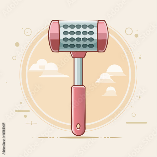Pink and Red Meat Tenderizer Mallet with a Textured Metal Head and White Handle.
