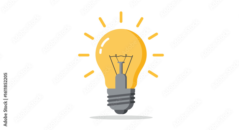 Bright Yellow Light Bulb Illustration Symbolizing Idea and Innovation on White Background Bright Yellow Light Bulb Illustration Symbolizing Idea and Innovation on White Background