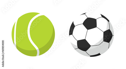 Cartoon Tennis Ball and Soccer Ball Isolated on White Background