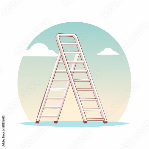 Stylized cartoon illustration of a portable A-frame stepladder with light green steps.