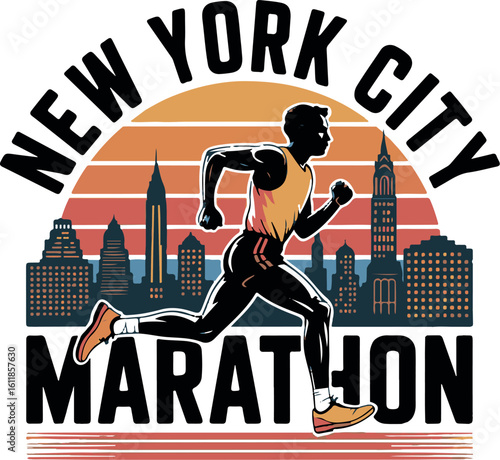 New York City Marathon T-shirt design, Dram City t shirt print design, Manhattan bridge , skyline city with beach aside , Brooklyn city. Illustration city graphic drawing. T-shirt.