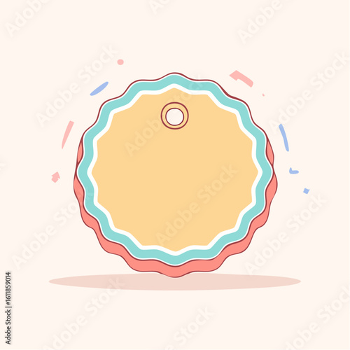 Pastel-colored round gift tag with a wavy scalloped border and reinforced eyelet.