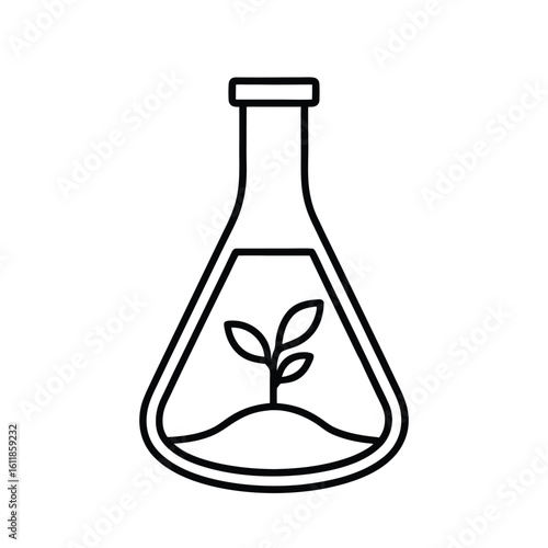 Laboratory Flask with Seedling Outline Icon