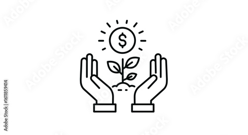 Hands nurturing plant symbolizing growth and financial investment  