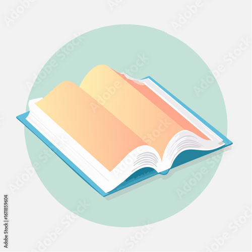 Open hardcover book with a blue cover and blank white pages shown in a stylized isometric view.