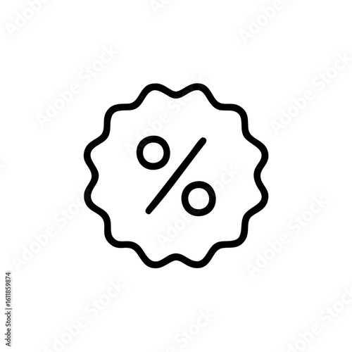 Outline tax percentage symbol on scalloped circle finance discount